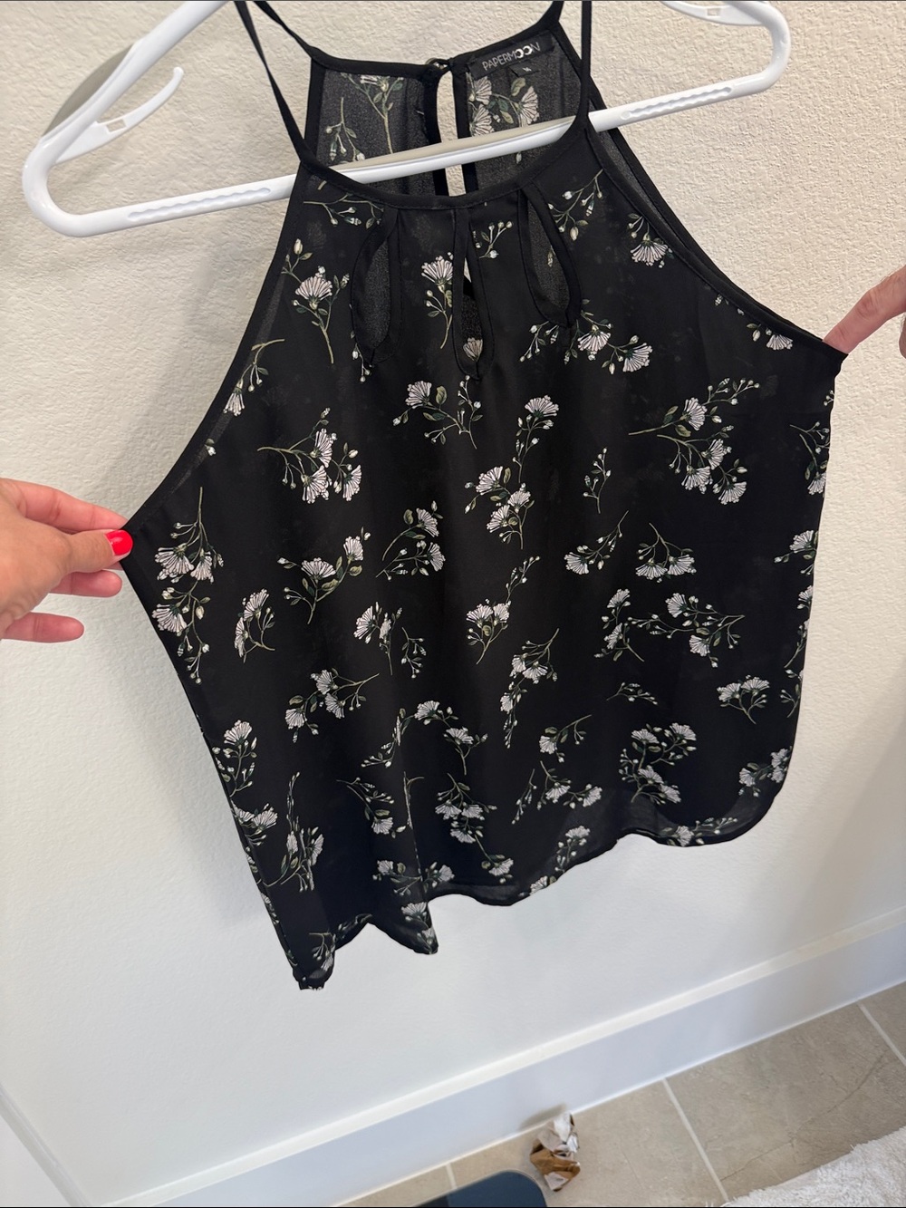 Papermoon Black Floral Halter Tank Top